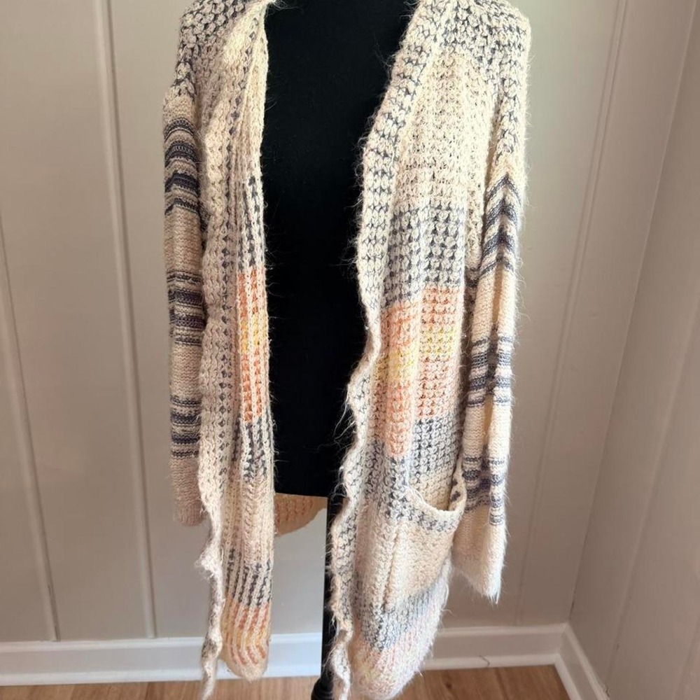 Chunky pastel striped cardigan sweater cozy knit Net.153